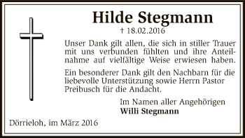 Traueranzeige von Hilde Stegmann von SYK