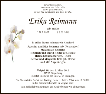 Traueranzeige von Erika Reimann von SYK