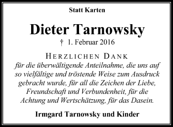 Traueranzeige von Dieter Tarnowsky von SYK