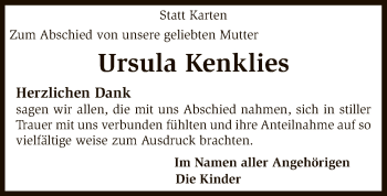 Traueranzeige von Ursula Kenklies von SYK