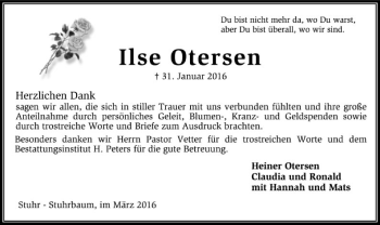 Traueranzeige von Ilse Otersen von SYK