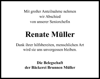 Traueranzeige von Renate Müller von SYK