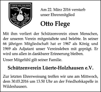 Traueranzeige von Otto Flege von SYK