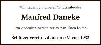 Traueranzeige von Manfred Daneke von SYK