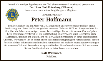 Traueranzeige von Peter Hoffmann von SYK