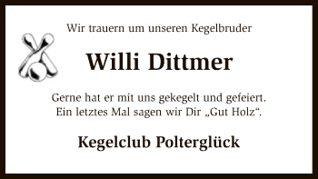 Traueranzeige von Willi Dittmer von SYK