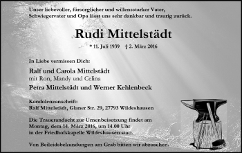Traueranzeige von Rudi Mittelstädt von SYK