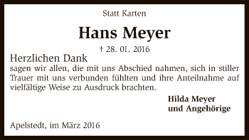 Traueranzeige von Hans Meyer von SYK