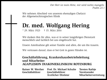 Traueranzeige von Wolfgang Hering von SYK