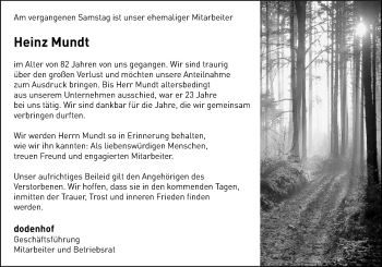 Traueranzeige von Heinz Mundt von SYK