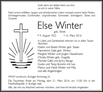 Traueranzeige von Else Winter von SYK