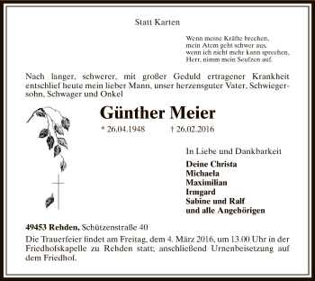 Traueranzeige von Günther Meier von SYK