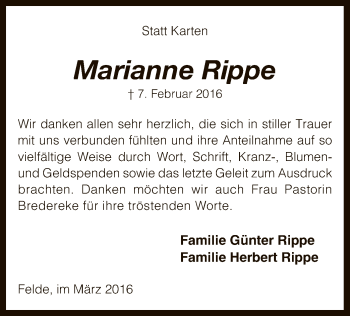 Traueranzeige von Marianne Rippe von SYK