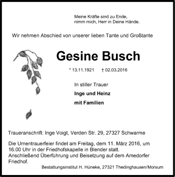 Traueranzeige von Gesine Busch von SYK