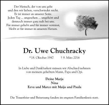 Traueranzeige von Uwe Chuchracky von SYK