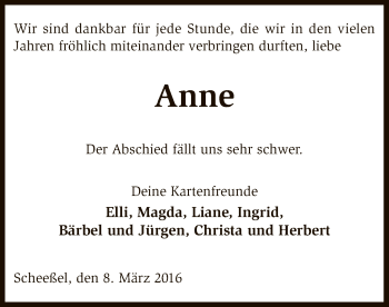 Traueranzeige von Anne  von SYK