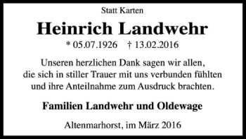 Traueranzeige von Heinrich Landwehr von SYK