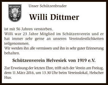 Traueranzeige von Willi Dittmer von SYK