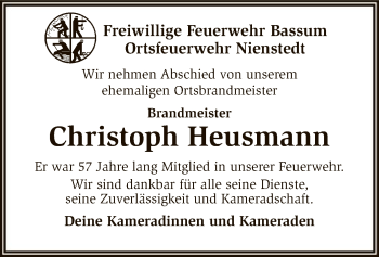 Traueranzeige von Christoph Heusmann von SYK