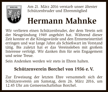 Traueranzeige von Hermann Mahnke von SYK