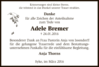 Traueranzeige von Adele Bremer von SYK