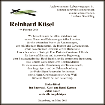 Traueranzeige von Reinhard Küsel von SYK