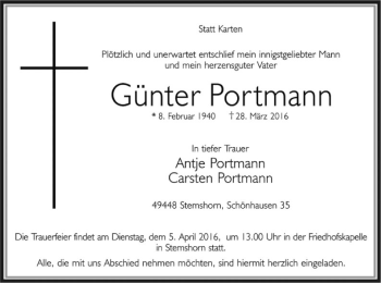 Traueranzeige von Günter Portmann von SYK