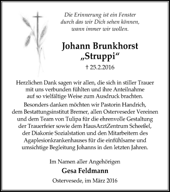 Traueranzeige von Johann Brunkhorst von SYK