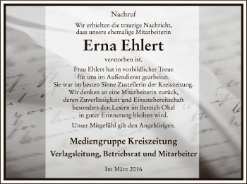 Traueranzeige von Erna Ehlert von SYK