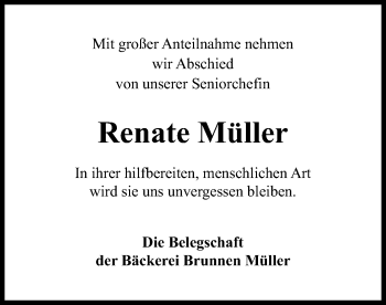 Traueranzeige von Renate Müller von SYK