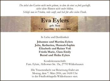 Traueranzeige von Eva Eylers von SYK