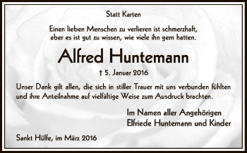 Traueranzeige von Alfred Huntemann von SYK