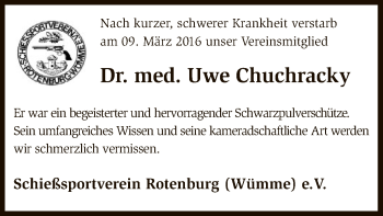 Traueranzeige von Uwe Chuchracky von SYK