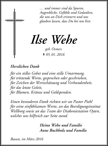 Traueranzeige von Ilse Wehe von SYK