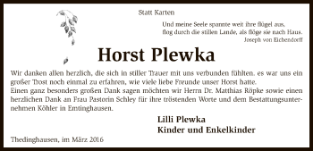 Traueranzeige von Horst Plewka von SYK