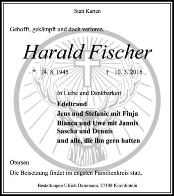 Traueranzeige von Harald Fischer von SYK