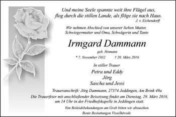 Traueranzeige von Irmgard Dammann von SYK