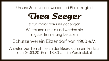 Traueranzeige von Thea Seeger von SYK