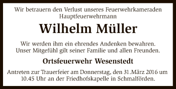 Traueranzeige von Wilhelm Müller von SYK