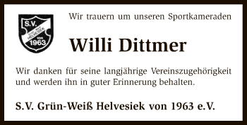 Traueranzeige von Willi Dittmer von SYK