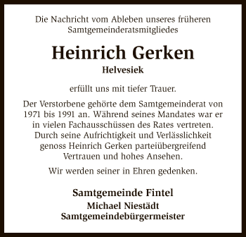 Traueranzeige von Heinrich Gerken von SYK