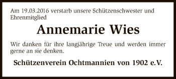 Traueranzeige von Annemarie Wies von SYK