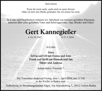 Traueranzeige von Gert Kannegießer von SYK