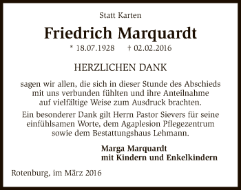 Traueranzeige von Friedrich Marquardt von SYK