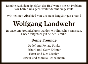 Traueranzeige von Wolfgang Landwehr von SYK