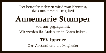 Traueranzeige von Annemarie Stumper von SYK