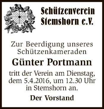 Traueranzeige von Günter Portmann von SYK