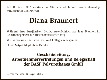 Traueranzeige von Diana Braunert von SYK