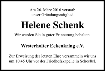 Traueranzeige von Helene Schenk von SYK