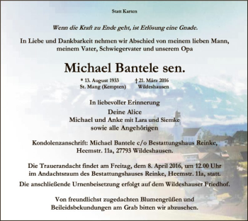 Traueranzeige von Michael Bantele von SYK